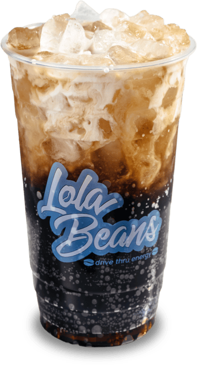 A hand holding an iced Lola drink