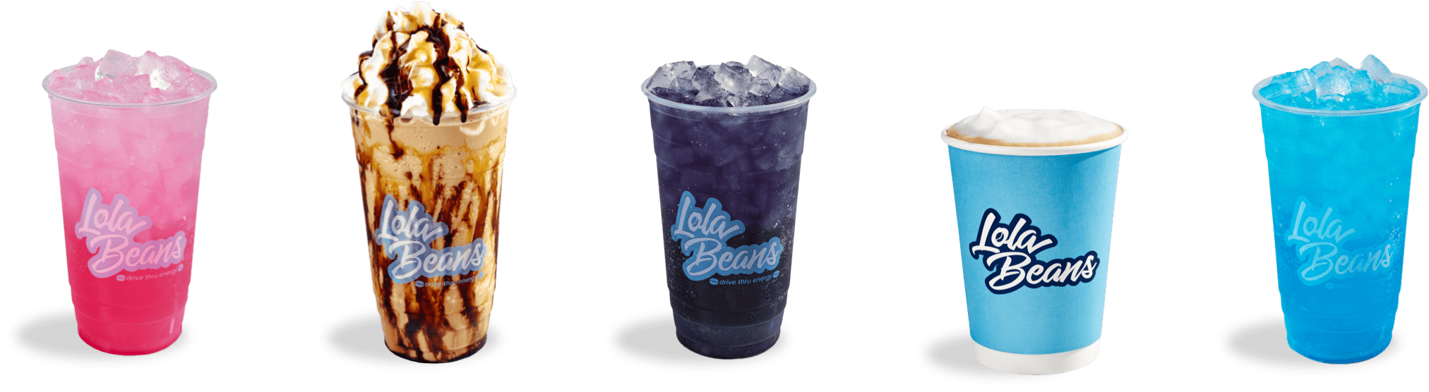 featured drinks Five Lola Beans drinks in a row