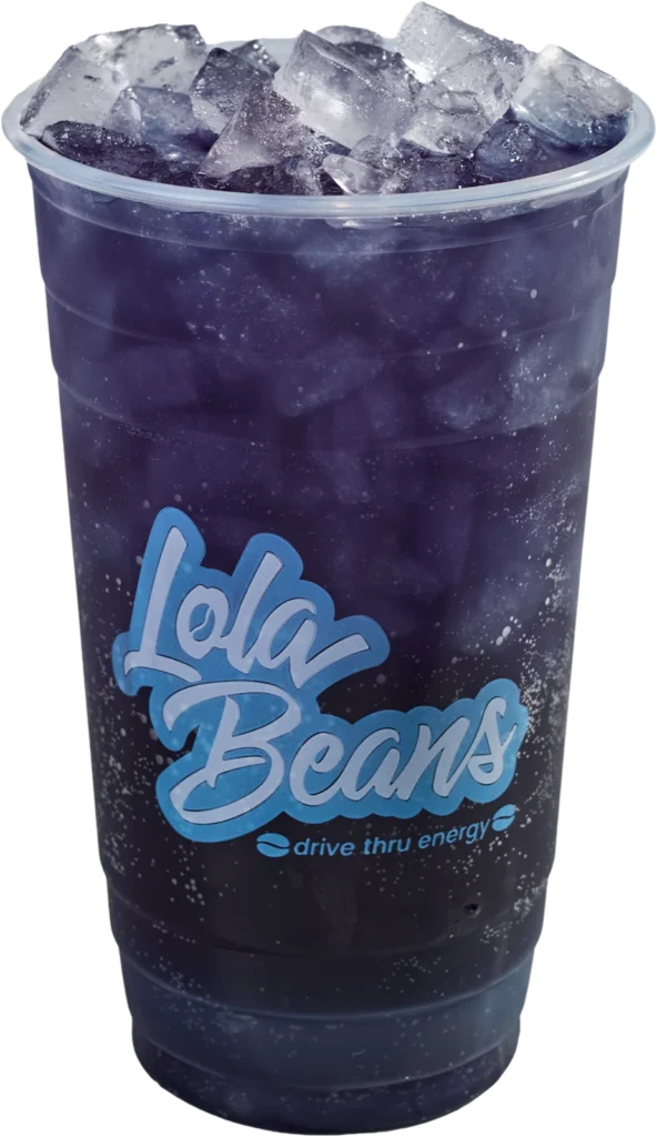 Lola Beans Purple Rain Iced Purple Rain from Lola Beans, a signature energy drink in a Lola cup